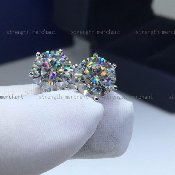 Silver 925 Original Diamond Test Past Total 6 Carat Round Brilliant Cut D Color Moissanite Stud Earrings for Women