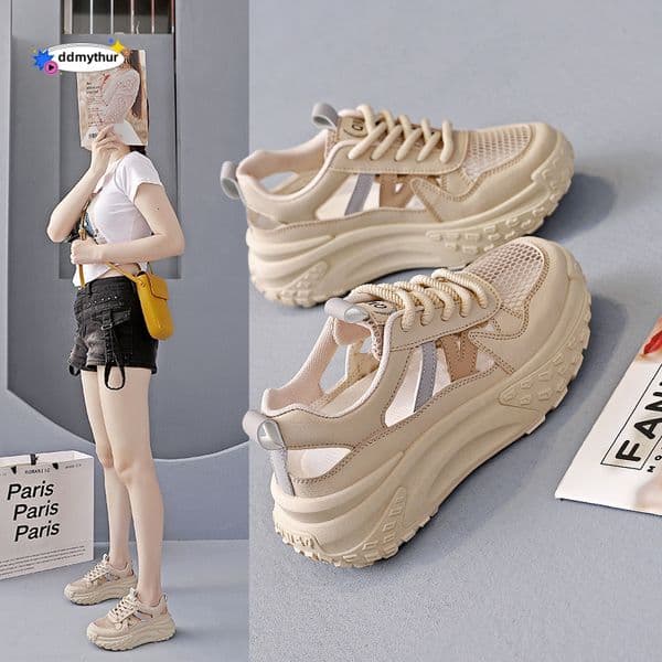 Women's with Cushioning Feel, Breathable Mesh Thin Sports Shoes for Pregnant Women, Summer Hollow White Sneakers KT2669 ddmythur