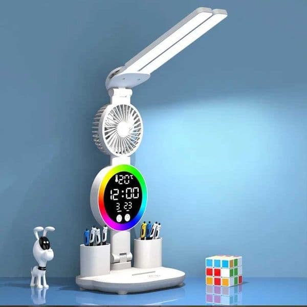 Rechargeable Led Table Lamp for Study Desk Lamp Reading Light Led Night Light with Fan Led Clock Dispaly Reading Desk Light Z250618