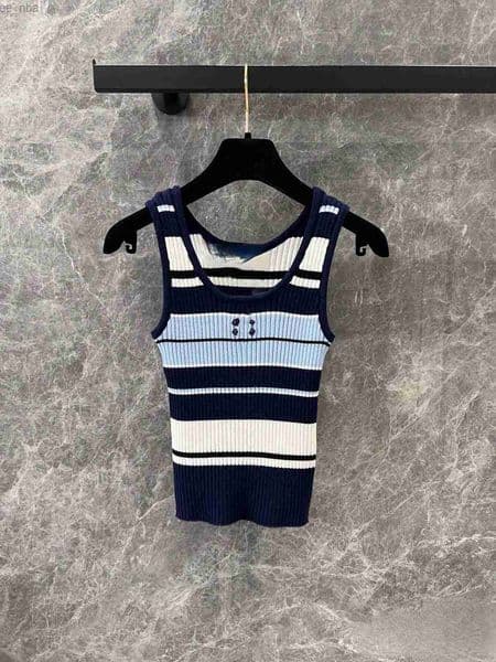 9 days arrived Womens o-neck sleeveless embroidery knitted tanks color block stripe vest camis XSSML Z260515
