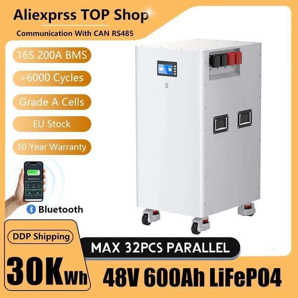 48V 600AH LiFePO4 Battery Pack 51.2V 30KW Lithium Solar Battery 6000+ Cycle With 16S 200A BMS For Inverter EU Stock LiFePO4 48V