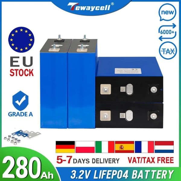 Tewaycell EU Stock 280Ah 314Ah lifepo4 Battery 12V Grade A Rechargeable Pack 3.2V Lithium Iron Phosphate Prismatic EU Shipping