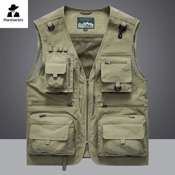 14 Pockets Summer Men Us Work Hiking Fishing Vest Mens Pographer Waistcoat Mesh Cargo Sleeveless Jacket Tool Vest 7xl 250617