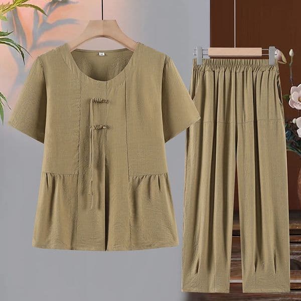 Two Piece Set Tshirtlong Pants Summer Suit 2024 Womens Plus Size Fashion Casual Short Sleeved Classic woven buckle Clothing 250609