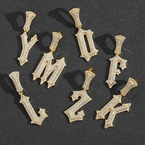 Hip Hop Shiny Letter Pendant Necklace Uppercase A-Z English Initial Letters Necklace Charms Personalized Trendy Accessory Wolf Tide Rapper Punk Rock Jewelry Bijoux