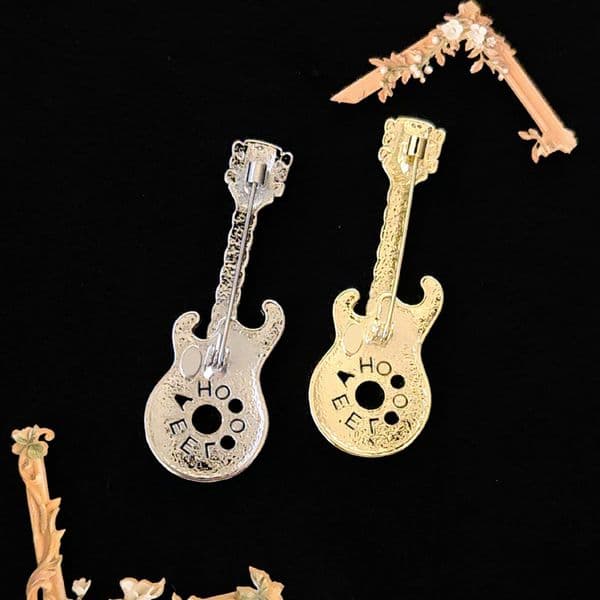 Guitar Crystal Brooch Men Gold Silver Brooches Women's Designer Letter Pins Suit Pin Jewelry Clothing Decoration for Any Occasion Chic Accessory Wholesale H260225