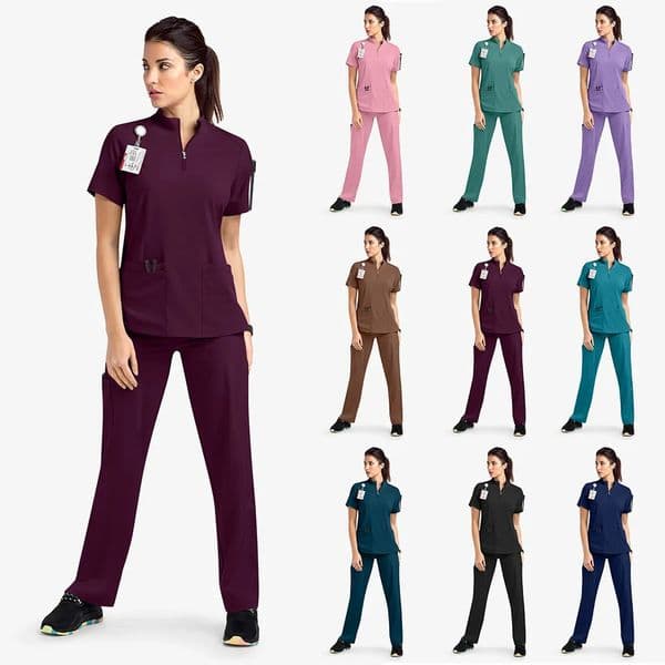 Nurse Women Casual Short Sleeved Apparel Top Pharmacy Working Hospital Doctor Nursing Uniform Stand-up collar Zipper 250619