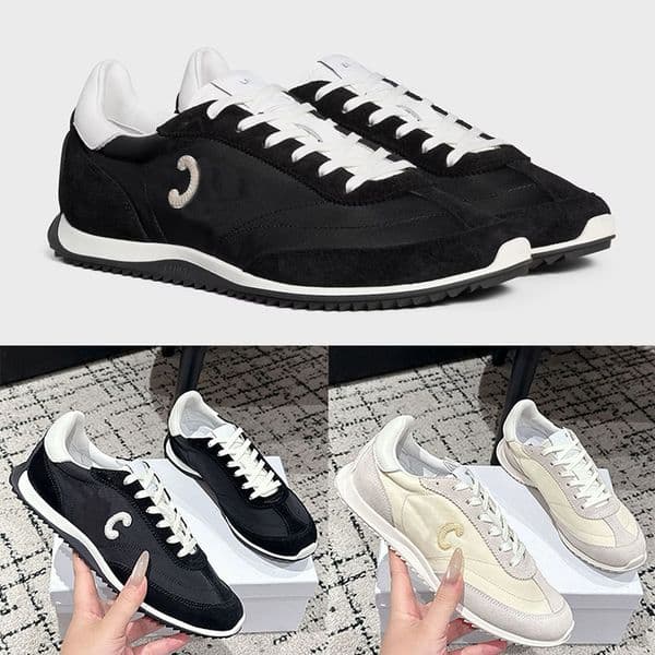 Designer Fashion Womens RACER LOW TOP SNEAKER Retro Black White Nylon Suede Leather Casual Shoes Miss Lightweight Comfortable Sports Shoes