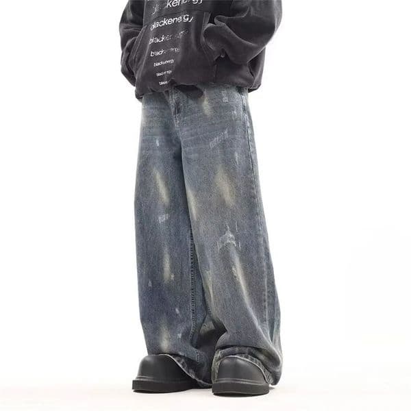2025 Vintage Wash Male Jeans Stylish Harajuku Baggy Y2k Fashion Mens Pants High Street Regular Solid Color Straight Leg Pants 250617
