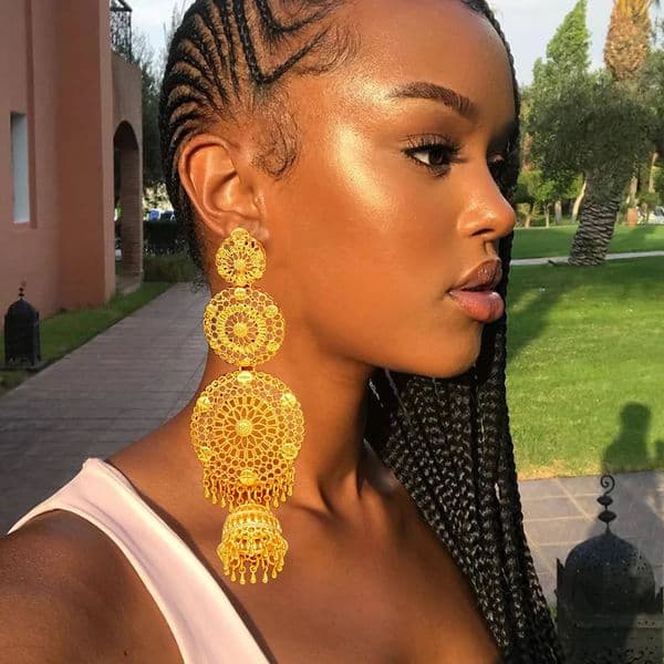 African Women Long Drop Earrings Dangle Gold Color Round Earrings For Women Earrings Trend Jewelry Gift Jewelry Accessories 250618