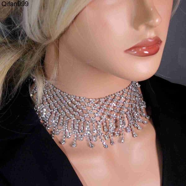 European American Trendy Womens Necklace Luxury Diamond Bride Necklace with Exaggerated Diamond Tassel Sexy Fashion Jewelry Set