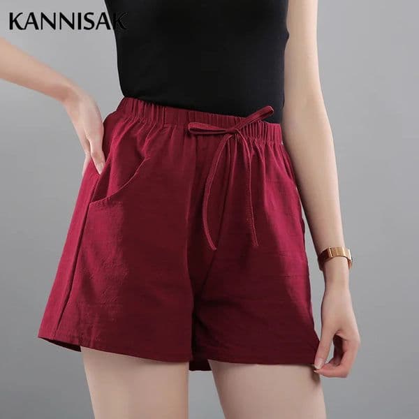 Women Shorts Summer 2025 Korean Wide Leg Casual Solid Drawstring Elastic Waist Shorts Girls Cotton Womens Mini Biker Shorts 250619