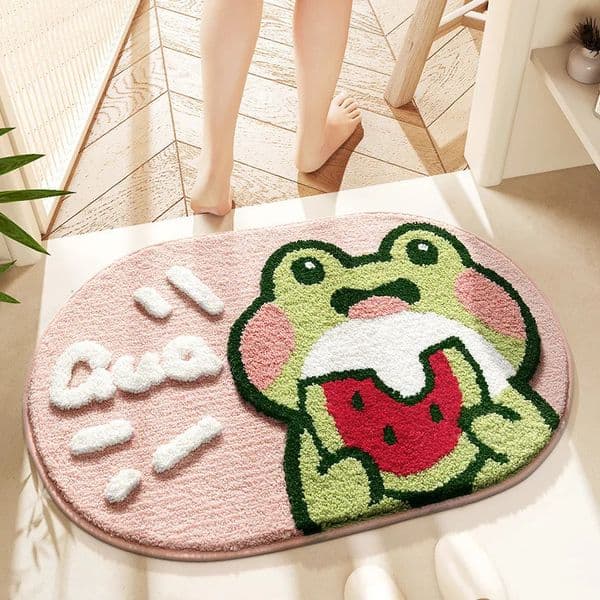 40*60cm Bath Mat Cute Pink Cartoon Frog Bathroom Carpet Bathtub Entrance Waterproof Slip-resistant Foot Mats Toilet Shower Rug 250618