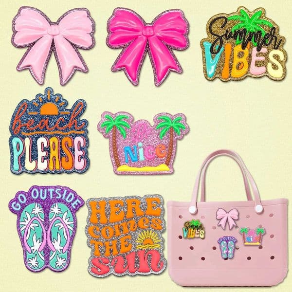 1/7pcs Bling Bow Charms For Beach Bag Accessories Slippers Handbag Decoration Palm Beach Tote Bag AccessoriesXJ250619