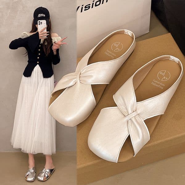 Ddmysports Baotou Half Slippers For Women Fashion New Summer Leather Flat Soft Sole Elegant Slip On Sandals S Shoes Outdoor Shoes