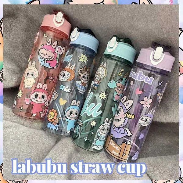 800Ml Labubu Designer Tumbler with Straw Unique Aesthetic Transparent and Portable Sports Water Cups for Students Present M250620