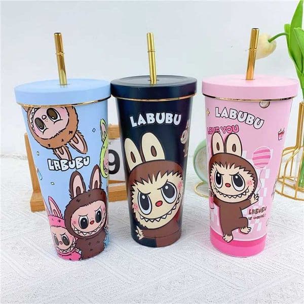 Labubu Periphery 750ml Insulated Cup Cute Cartoon Insulated Ice Cup Stainless Steel Cartoon Water Bottle Car Cup Kid Gift M250620 Y260520