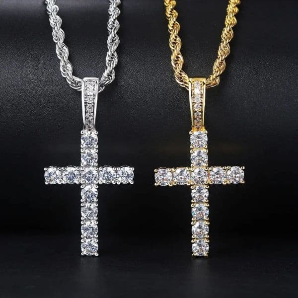 Gold Plated Cross Pendant for Men and Women - Stainless Steel, 4MM CZ Stone, Hip Hop Chain Necklace
