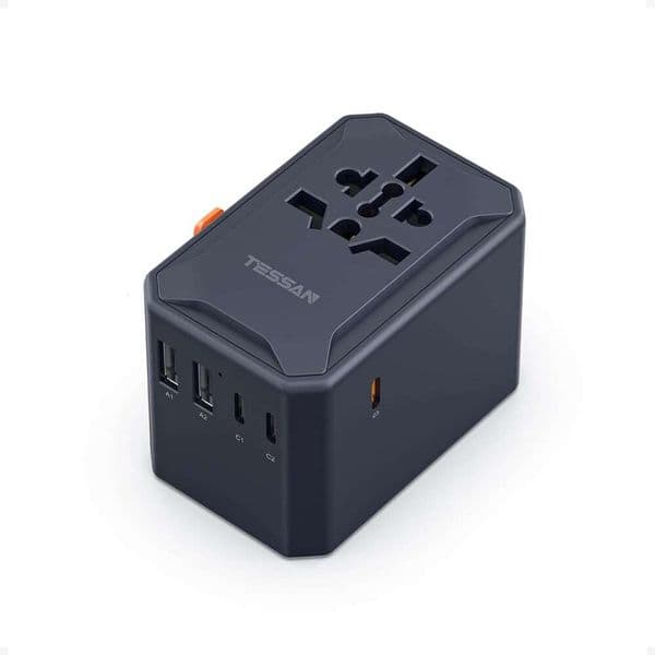 TESSAN Universal Travel Adapter, GaN 65W International Power Adapter with 5 Ports (3 USB C), Worldwide Plug Adaptor for US to Europe UK France Germany Spain