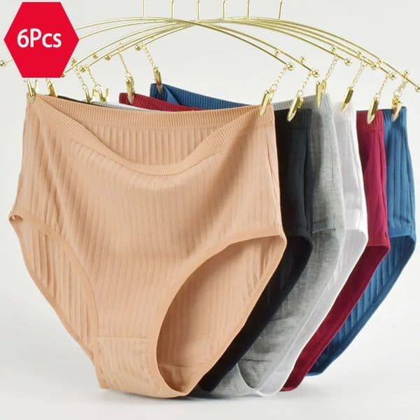 Womens High Waist Cotton Underwear Panties Striped Knitted Soft Breathable Underpants Intimate Lingerie Female Briefs Woman 250609BANJIA