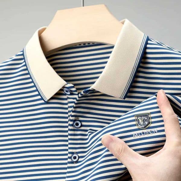 Cotton Short Sleeve T-shirt for Mens Summer New Lapel Striped Printed Loose Dads Polo Shirt X250620