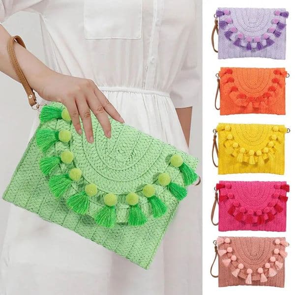 Handbag Straw Shoulder Bag Beach Handmade Bag Large Capacity Bag Woven Envelope Wallet with Adjustable Shoulder Strap Clutches 250616BJ