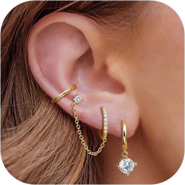 Drperfect Earrings Set for Multiple Piercings 14K Gold Plated Small Hoop Stacks Cartilage Earrings for Sensitive Ears Jewelry Z250620
