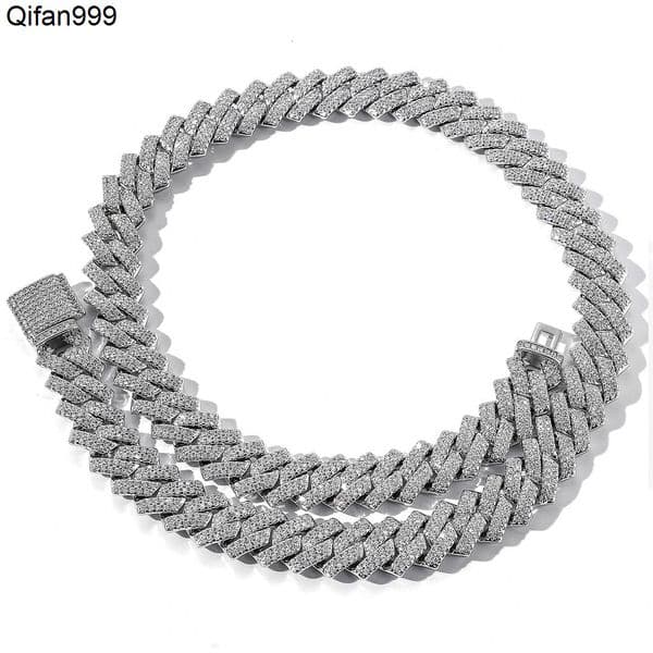 Hip Hop Iced Out 14MM 2 Rows Prong Cuban Chains Necklace Fully Diamond Ice Miami Link Chains Jewelry