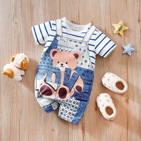 Baby Clothes Cute Cartoon Bear Shoulder Strap Comfortable And Soft 018 Boys Girls Summer Short Sleeved Jumpsuit 250619