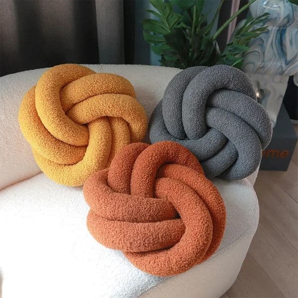 Nordic INS Style Hand Woven Lamb Wool Round Pillow Braided Home Decor Sofa Backrest Cushion Cozy Living Room Bedroom Accent 250618