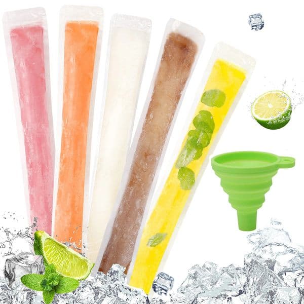 Disposable Popsicle Mold Bags BPA-Free Freezer Tubes with Zip Seals and Funnel for Ice Pops Yogurt Juice Smoothies 250623BJ