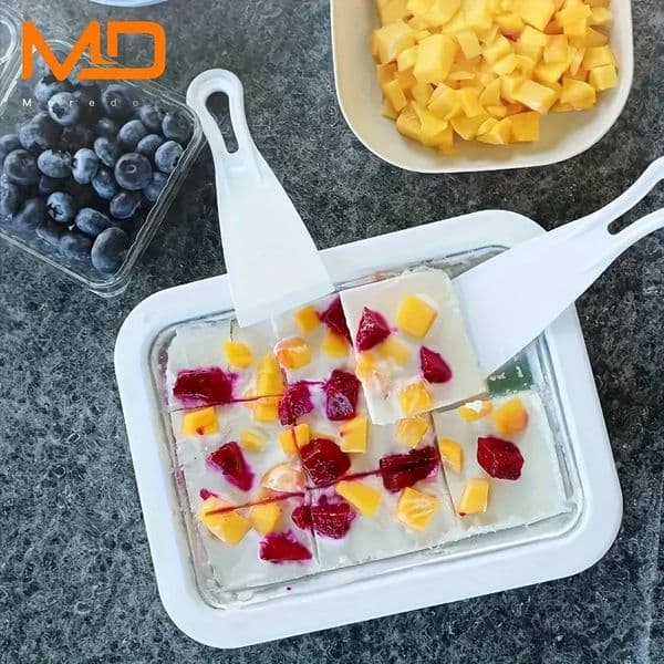 C015-White 1pc Portable Ice Cream Roll Maker with Stainless Steel Surface 2 Scoops Mini Rolled Ice Cream Plate for Homemade D 250623