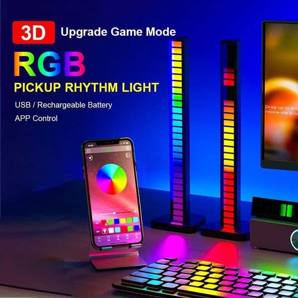 16/32/40 LED RGB Light Bar Sound Activated Music Pickup Voice Lights Ambient Lamp Aesthetic Game Room Decor X250623