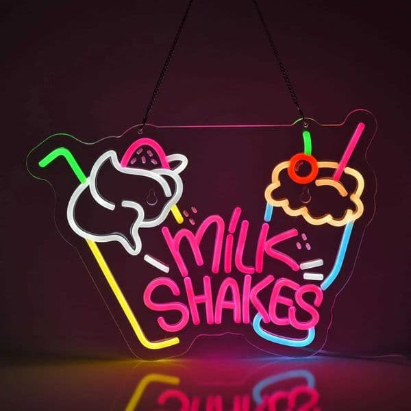 Milk Shakes Neon Sign LED Neon Lights Sign for Wall Art Decor for Food Drink Ice Cream Shop Frozen Yogurt Bar Bubble Tea Store X250623