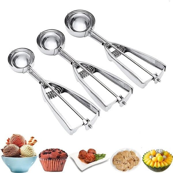 Ice Cream Spoon Kitchen Tools 3 Size Stainless Steel Spring Handle Mash Potato Watermelon Ball Scoop Home Kitchen Accessories 250623BJ