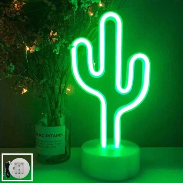 1pc Green LED Cactus Neon Light With Base Decorative Bedroom Light Desktop Night Lamp Suitable For Wedding Birthday Party Decor X250623