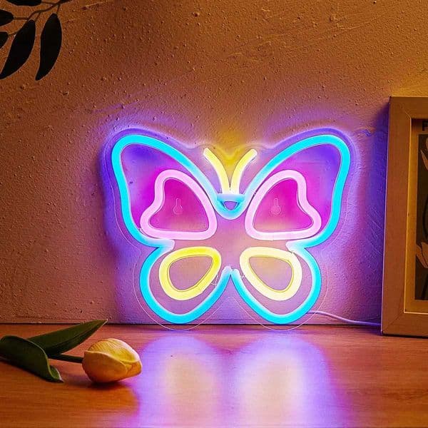 Chi-buy LED Neon Butterfly USB Powered Neon Signs Night Light 3D Wall Art Game Room Bedroom Living Room Decor Lamp Signs X250623