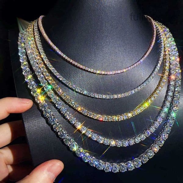 Custom hip hop Jewelry necklace 2mm 3mm Sterling Sier hiphop chain VVS Moissanite Tennis Chain thumbnail 2