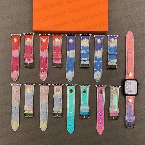 Strap Designer Apple Watch Band For Apple Watch Series 10 ultra 8 9 4 5 6 7 SE Bands s10 49mm 38mm 40mm 41mm 44 MM 45mm 42mm 46MM Leather Glitter Gradient Rivet Watchband