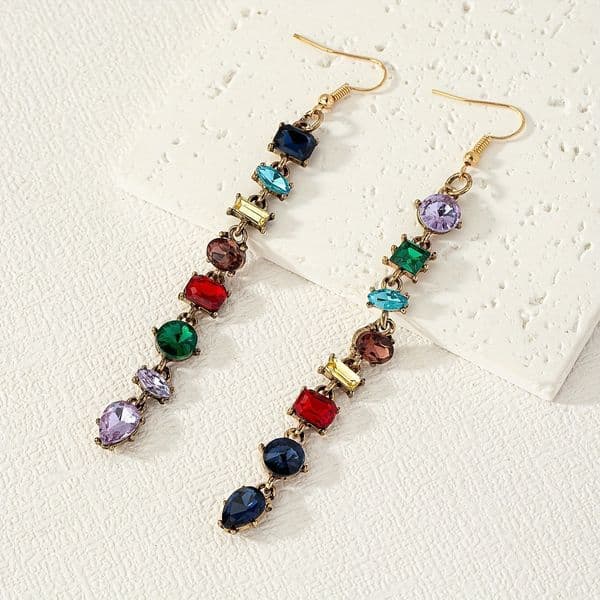 1 Pair of Tassel Chain Inlaid Dia Earrings Creative Style