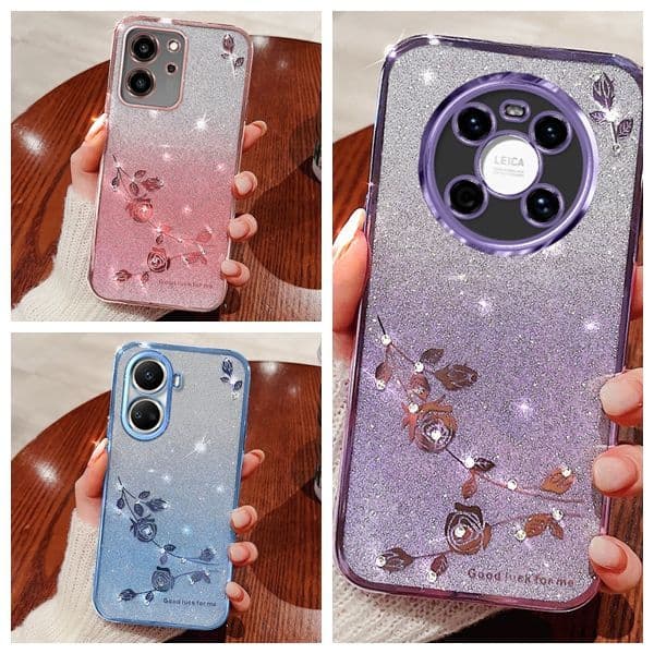 S26 Edge Flower Bling Diamond Cases For Samsung S25 S24 A17 A07 A06 A26 S23 Ultra Plus Moto G86 G56 G Stylus 5G 2025 Play 60 Glitter Soft TPU Chromed Plating