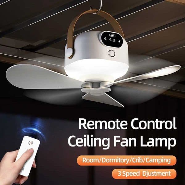 Portable Camping Fan Light Tent Ceiling Fan Rechargeable 2400mAh with Remote Control Fan Lamp for Tent Canopy Dormitory Bedroom Z250626