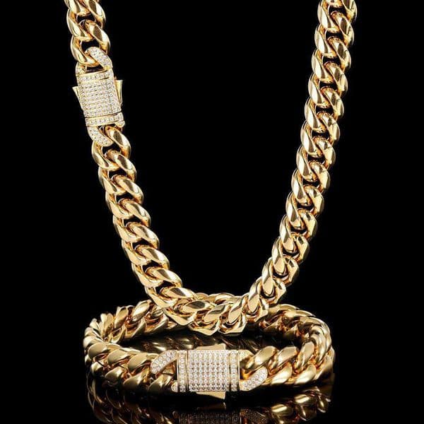 New Hiphop 12mm Pink Cuban Chain Gold Plated Iced Out Rhinestone Zinc Cuban Link Chain Necklace for Men Fashion Jewelry