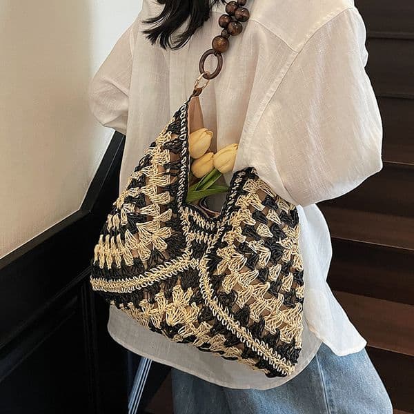 Beach Beach Vacation Woven Bag Free Shipping Women's New Fashionable Commuting Versatile Shoulder Bag Designer Casual Hand-held Tote Bag Student Shopping Bag