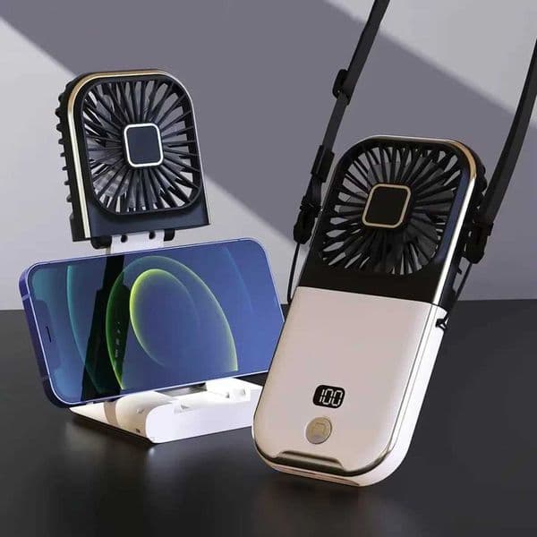 Folding handheld fan USB charging digital display outdoor mini neck hanging power bank fangift M250626
