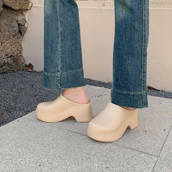 Style Thick Sole Sandals for Women High Heel Closed Toe Slippers EVA Half Wrapped Sandals