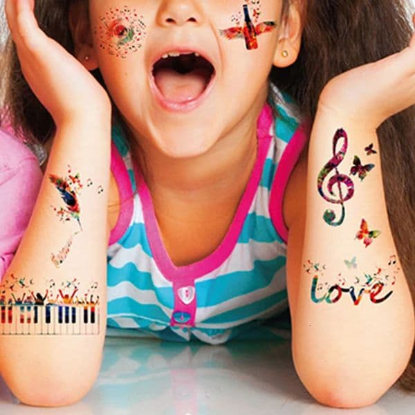 Waterproof Temporary Children Tattoo Sticker Music Note Colorful Tattoos for Men Women Kids Party Festival Decals 250619