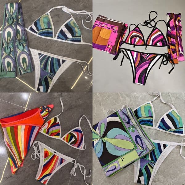 Luxury Designer Swimwear Bikinis Women's Scarf Swimsuits Fashion Sexy Beach Scarf Bikini Set