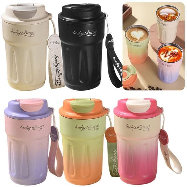 420ML Thermos Bottle Stainless Steel Coffee Cup Leakproof Outdoor Portable Drink Travel Mug with Rope for and Cold Drinks 250626