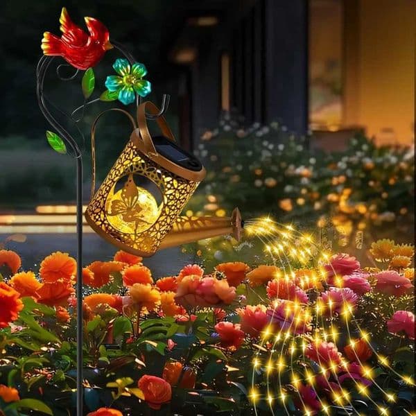 Fairy Solar Watering Can Lights Outdoor Waterfall Garden String Fairy Lights Solar Metal Kettle Projection Light Garden Decor X250627